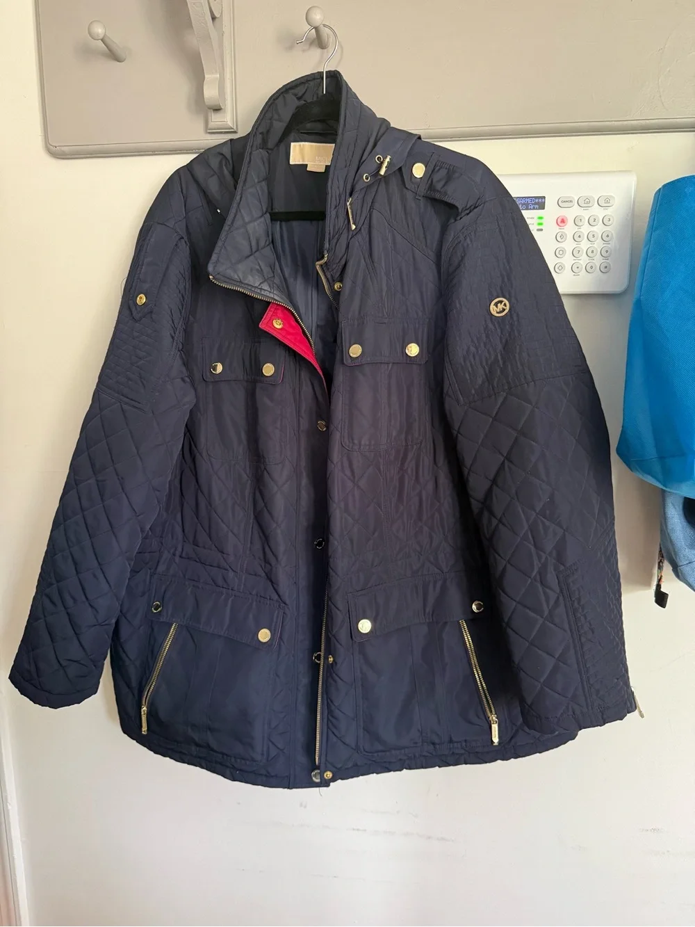 Michael Kors Quilted Navy Puffer Jacket with Gold Hardware